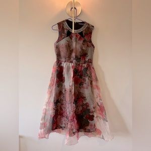 Little Mistress Midi Floral Dress with Embellished Collar - Size 8